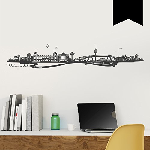 Wandkings Wandtattoo Skyline Wuppertal (mit Sehenswürdigkeiten und Wahrzeichen der Stadt) 80 x 14 cm schwarz - erhältlich in 33 Farben von Wandkings.de