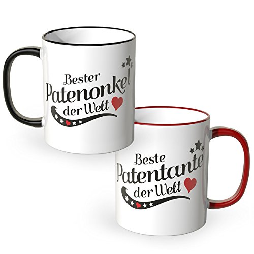 WANDKINGS® Tasse, Spruch, Beste Patentante der Welt und Bester Patenonkel der Welt, 2 Stück im Set, Verwandtschaft von WANDKINGS