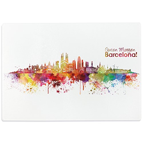 WANDKINGS Glasschneidebrett „Skyline Barcelona“ - Stadt wählbar - Glasschneideplatte, Schneidebrett aus Glas, Frühstücksbrettchen von WANDKINGS