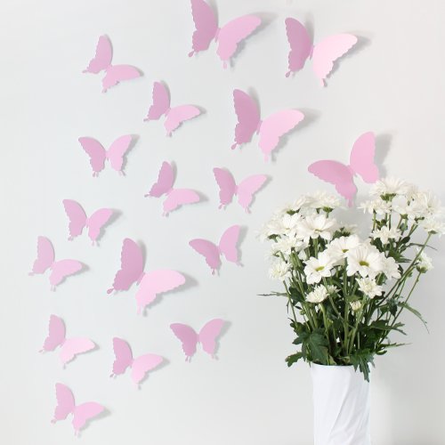 Wandkings Schmetterlinge im 3D-Style in ROSA, 12 Stück, Wanddekoration mit Klebepunkten zur Fixierung von WANDKINGS