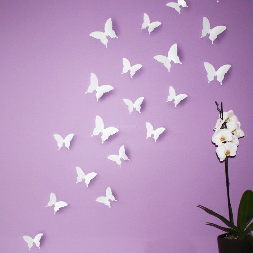 Wandkings Schmetterlinge im 3D-Style in WEIß, 12 Stück, Wanddekoration mit Klebepunkten zur Fixierung von WANDKINGS