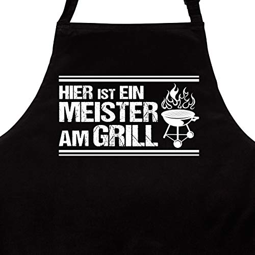 WANDKINGS Schürze Hier ist EIN Meister am Grill - Grillschürze - Küchenschürze - Kochschürze - Latzschürze mit verstellbarem Nackenband von WANDKINGS