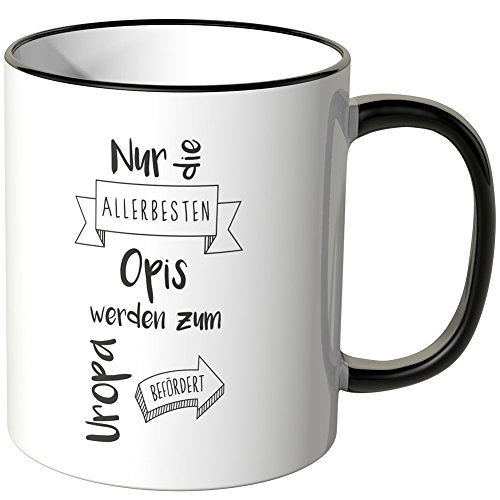 Wandkings Tasse mit dem Schriftzug "Nur die Allerbesten Opis werden zum Uropa befördert" - Schwarz von WANDKINGS