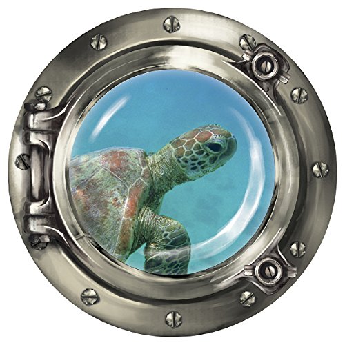 Wandkings Wandsticker Bullauge „Unterwasserwelt - Baby Schildkröte unter Wasser" - 30 x 30 cm SILBER von WANDKINGS