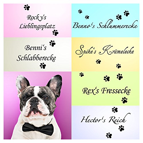 Wandora W1374 Wandtattoo Wunschname + Schlabberecke I schwarz Motiv 6 I Haustiere Hund Katze Aufkleber selbstklebend Wandaufkleber Wandsticker von Wandora