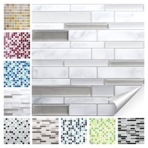 Wandora 1 Set Fliesenaufkleber 27 x 25,4 cm grau marmor Silber dunkelgrau Ziegel Design 37 I 3D Mosaik Fliesenfolie Küche Bad Aufkleber W1536 von Wandora