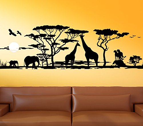 Wandora G012 Afrika Savanne Giraffe Elefant Steppe Wandaufkleber Wandsticker Kupfer (BxH) 150 x 46 cm von Wandora