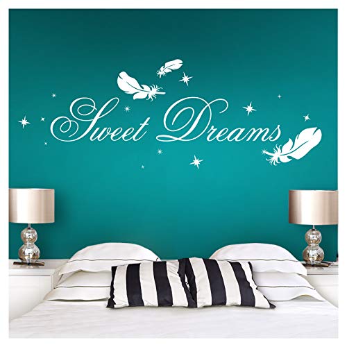 Wandora G014 Schlafzimmer Spruch Sweet Dreams mit Sternen & Federn Wandaufkleber Wandsticker Silbergrau (BxH) 180 x 50 cm von Wandora