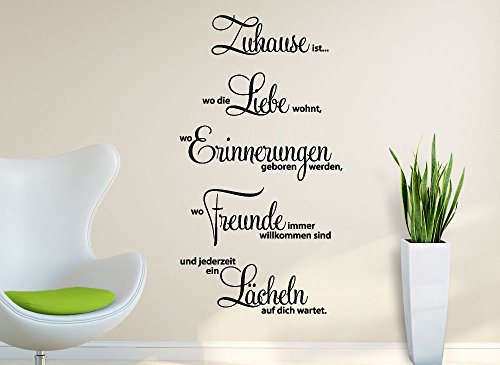 Wandora G022 Wandtattoo Zitat Zuhause ist wo die Liebe wohnt. Familie Liebe Lächeln Silbergrau (BxH) 58 x 107 cm von Wandora