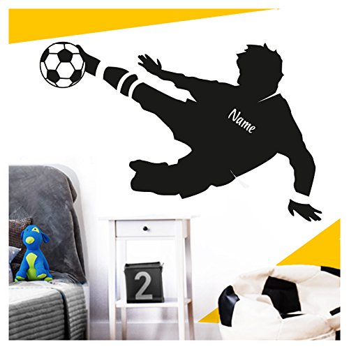 Wandora Wandtattoo Fußballspieler + Wunschname I dunkelgrau (BxH) 91 x 58 cm I Ball Fußball Sticker Aufkleber Kinderzimmer Junge Wandsticker Wandaufkleber G035 von Wandora