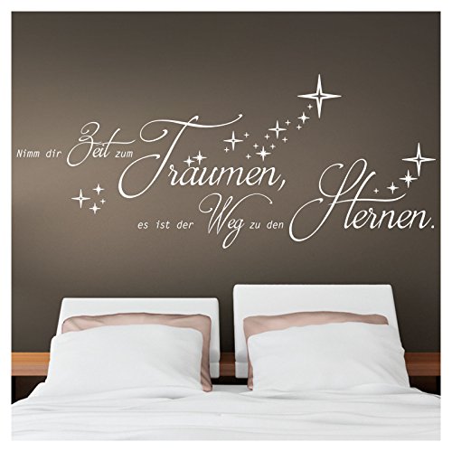 Wandora W1373 Wandtattoo Zitat Nimm dir Zeit zum Träumen I weiß (BxH) 140 x 58 cm I Sterne Schlafzimmer Aufkleber Wandaufkleber Wandsticker von Wandora