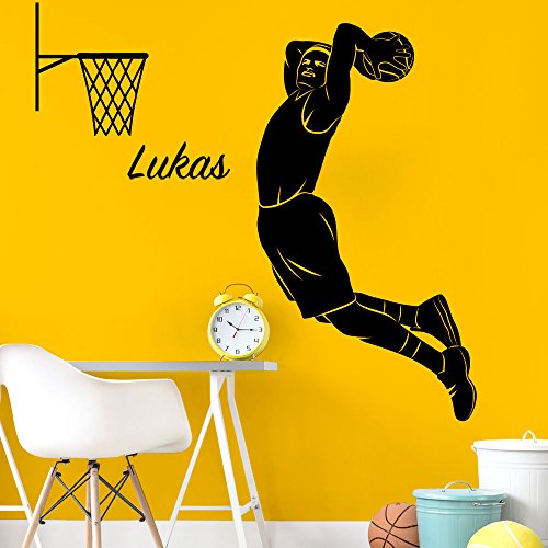 Wandora W1527 Wandtattoo Basketballspieler Wunschname I dunkelblau 55 x 100 cm I Kinderzimmer Basketball Aufkleber selbstklebend Jungen Jungs von Wandora