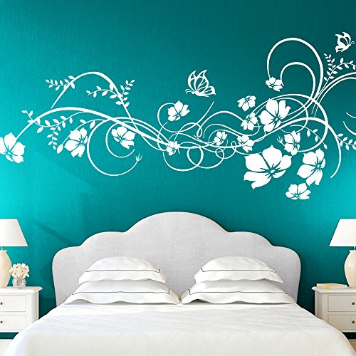 Wandora Wandtattoo Blumenranke + Schmetterlinge I hellgrau (BxH) 146 x 58 cm I Blumen Schlafzimmer Wohnzimmer Sticker Aufkleber Wandsticker Wandaufkleber G021 von Wandora