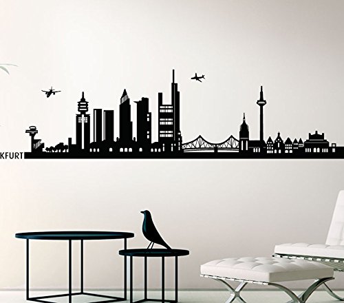 Wandora Wandtattoo Skyline Frankfurt I schwarz (BxH) 140 x 33 cm I Wohnzimmer Flur Küche Kinderzimmer Sticker Aufkleber Wandaufkleber Wandsticker G147 von Wandora