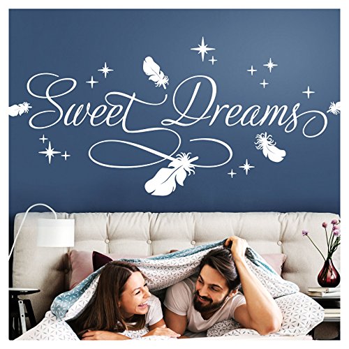 Wandora Wandtattoo Spruch Sweet Dreams I dunkelgrau (BxH) 127 x 58 cm I Sterne Federn Schlafzimmer Kinderzimmer Sticker Aufkleber Wandaufkleber Wandsticker W1483 von Wandora