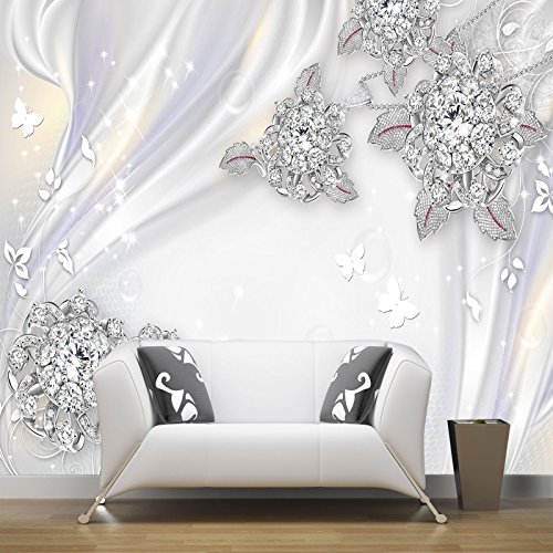 VLIES FOTOTAPETEN WANDTAPETEN DIAMANT PERLE BLUMEN ROMANTISCHE KN-1204 (XXL 400cm x 280cm 8-Bahne) von Wandtapete KN-COLLECTION