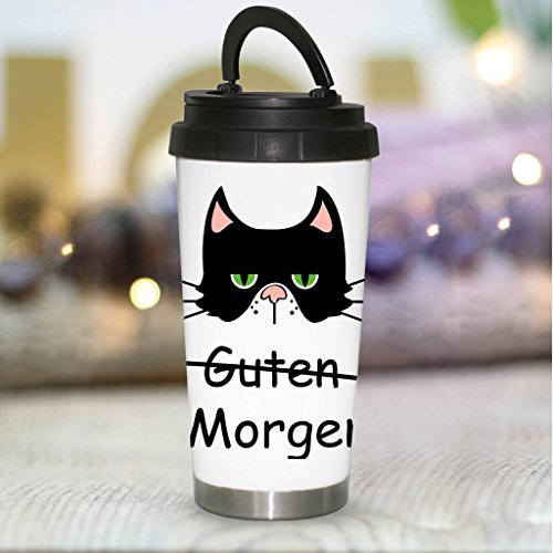 Wandtattoo-Loft Thermobecher Guten Morgen mit grimmiger Katze - Becher to Go - Edelstahl von Wandtattoo-Loft