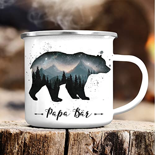 Wandtattoo Loft Emaille Campingbecher Papa Bär Mama Bär Baby Bär Geschenk zum Geburtstag Vatertag Muttertag, silber, Papa Bär von Wandtattoo Loft