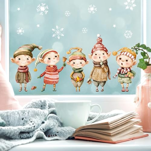 Fensterbild Elfen Winter Weihnachten Schneeflocken Fensteraufkleber Wiederverwendbar Fensterfolie Kinderzimmer, 1. A4 Bogen von Wandtattoo Loft