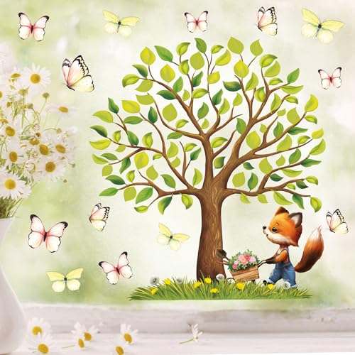 Fensterbild Frühling Ostern Baum Fuchs Schmetterlinge Schubkarre Fensterdeko Kinderzimmer Kind, 2. A3 Bogen von Wandtattoo Loft