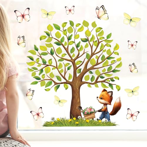 Fensterbild Frühling Ostern Baum Fuchs Schmetterlinge Schubkarre Fensterdeko Kinderzimmer Kind, 3. A2 Bogen von Wandtattoo Loft