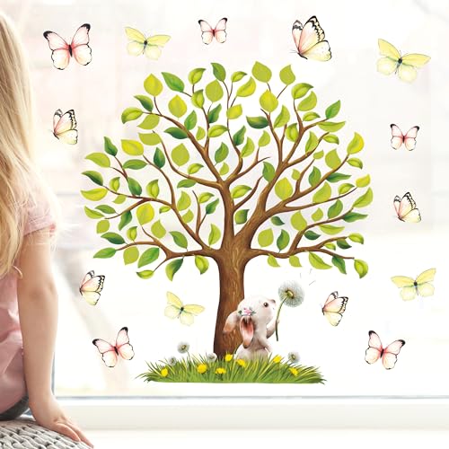 Fensterbild Frühling Ostern Baum Hase Pusteblume Schmetterlinge Fensterdeko Kinderzimmer Osterdeko Frühlingsdeko, 2. A3 Bogen von Wandtattoo Loft