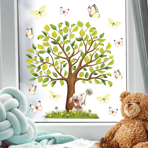 Fensterbild Frühling Ostern Baum Hase Pusteblume Schmetterlinge Fensterdeko Kinderzimmer Osterdeko Frühlingsdeko, 3. A2 Bogen von Wandtattoo Loft