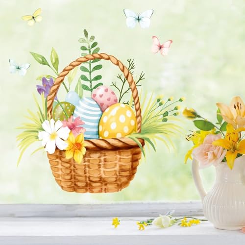 Fensterbild Frühling Ostern Ostereier Korb mit Schmetterlingen und Blumen Fensterdeko Kinderzimmer Kind Frühlingsdeko, 1. A4 Bogen von Wandtattoo Loft