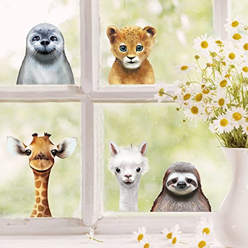 Fensterbild Frühling Ostern Tierköpfe Robbe Giraffe Faultier Alpaka Löwe Fensterdeko Kinderzimmer Kind, Osterdeko, Frühlingsdeko, 3. A2 Bogen von Wandtattoo Loft