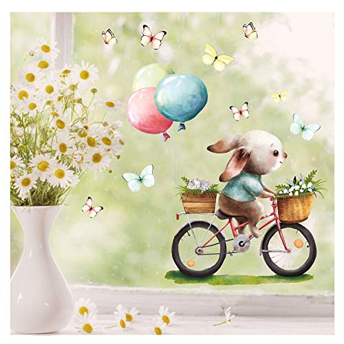 Fensterbild Frühling Ostern wiederverwendbar Fensteraufkleber Kinderzimmer/Hase Fahrrad (1140) / 1. A4 Bogen von Wandtattoo Loft