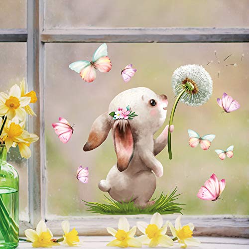 Fensterbild Frühling Ostern wiederverwendbar Fensteraufkleber Kinderzimmer Hase mit Pusteblume Schmetterlinge Babyzimmer/Hase Pusteblume (1139) / 2. A3 Bogen von Wandtattoo Loft