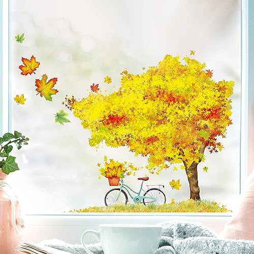 Fensterbild Herbst Baum und Blätter Herbstblätter bunt farbig wiederverwendbare Fensteraufkleber Kinderzimmer Baby Kind, 1. A4 Bogen von Wandtattoo Loft