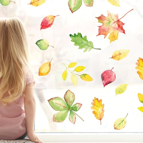Fensterbild Herbst Blätter Herbstblätter bunt farbig wiederverwendbare Fensteraufkleber Kinderzimmer Baby Kind, A2 Bogen von Wandtattoo Loft