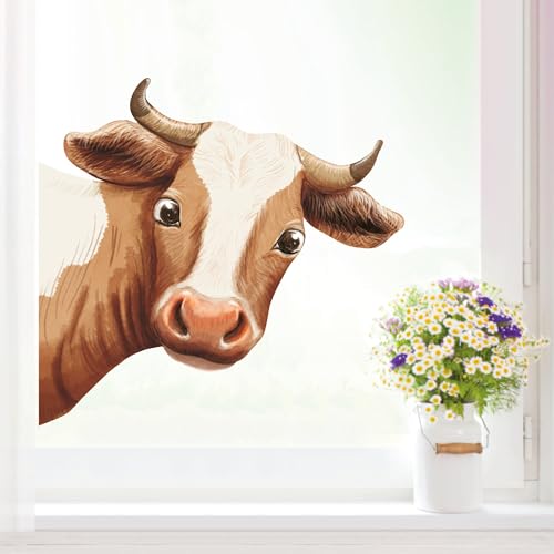 Wandtattoo Loft Fensterbild Kuh ins Fenster schauend braun reinschauend Kuhkopf wiederverwendbar Frühling Bauernhof Bulle Kalb, A4 Bogen Wandtattoo Loft Fensterbild Kuh ins Fenster schauend braun reinschauend Kuhkopf wiederverwendbar Frühling Bauernhof Bulle Kalb, A4 Bogen von Wandtattoo Loft