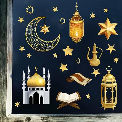 Fensterbild Ramadan Glaube Fastenmonat Set Sterne Laternen Moschee Gebetsteppich Heilig Fensteraufkleber, Dekoration Religion, 1. A4 Bogen von Wandtattoo Loft