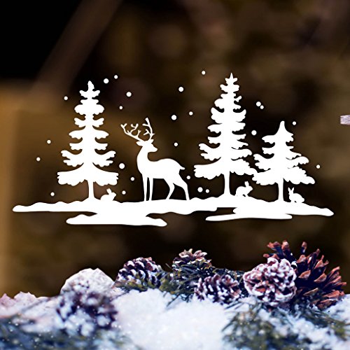 Wandtattoo-Loft Fensterbild Schneelandschaft mit Hirsch und Häschen/Fenster Dekoration in der Farbe weiß Weihnachts Fensteraufkleber / 3 Größen / / 55 cm breit x 26 cm hoch von Wandtattoo-Loft