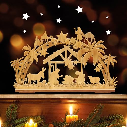 Fensterbild Weihnachten Weihnachtskrippe Krippe in Holzoptik Sterne Fensteraufkleber Schwibbogen, 1. A4 Bogen von Wandtattoo Loft