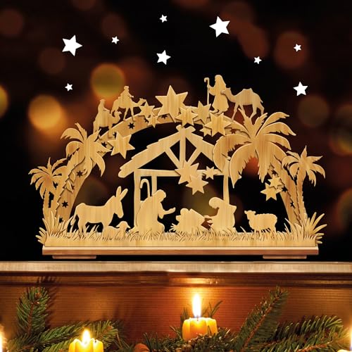 Fensterbild Weihnachten Weihnachtskrippe Krippe in Holzoptik Sterne Fensteraufkleber Schwibbogen, 3. A2 Bogen von Wandtattoo Loft