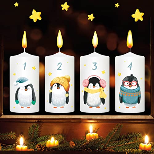 Fensterbild Weihnachten Winter Adventskerzen Pinguine Flammen zum selbst Aufkleben an jedem Advent Fensteraufkleber Fensterdeko, A4 Bogen von Wandtattoo Loft