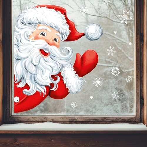 Fensterbild Weihnachtsmann hineinschauend Winter Fenster mit Schneeflocken Adventsdeko, 1. A4 Bogen, von links von Wandtattoo Loft
