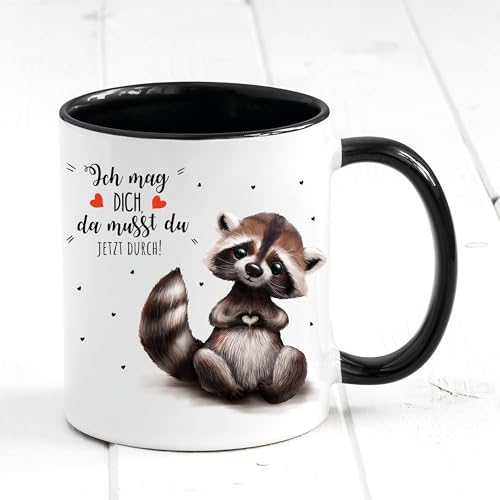 Tasse bedruckt für Freundin oder Freund Ich mag dich Waschbär Geburtstagsgeschenk Geschenk Keramik 330 ml Spülmaschinenfest, schwarz von Wandtattoo Loft