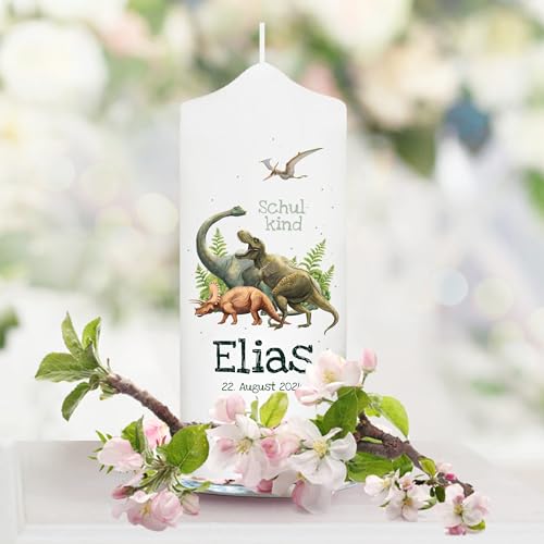 Kerze zur Einschulung mit Dinosaurier personalisiert mit Namen und Datum Dino Geschenk Erster Schultag, 1. Kerze 18 x 7 cm Kerze zur Einschulung mit Dinosaurier personalisiert mit Namen und Datum Dino Geschenk Erster Schultag, 1. Kerze 18 x 7 cm von Wandtattoo-Loft