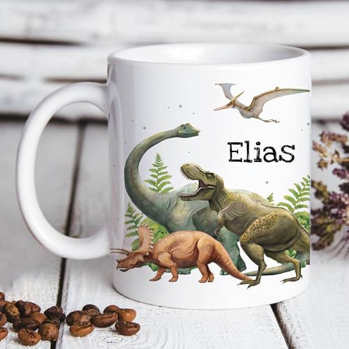 Kindertasse Tasse Dinosaurier personalisiert Wunschname, glänzend von Wandtattoo Loft