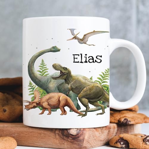 Kindertasse Tasse Dinosaurier personalisiert Wunschname, matt von Wandtattoo Loft