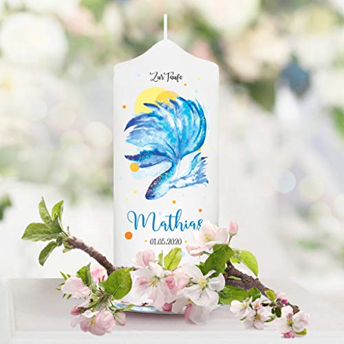 Patenkerze Kerze zur Taufe Fisch Taube - Patenkerze Mädchen Junge Kerze weiß 18 x 7 cm mit Name und Datum Patenkerze Kerze zur Taufe Fisch Taube - Patenkerze Mädchen Junge Kerze weiß 18 x 7 cm mit Name und Datum von Wandtattoo Loft