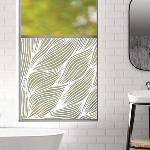 Sichtschutzfolie Fenster Küche Blätter Linien Fensterfolie Fensterdeko Milchglasfolie, 100 cm hoch, 150 cm breit von Wandtattoo Loft