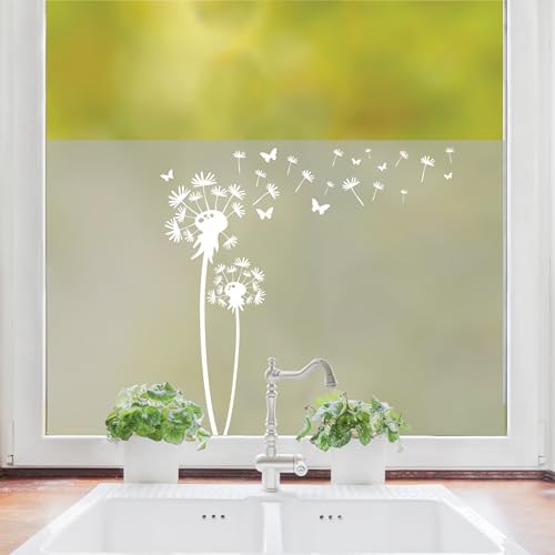 Sichtschutzfolie Fenster Küche Pusteblume mit Schmetterlingen Fensterfolie Fensterdeko Milchglasfolie, 120 cm hoch, 100 cm breit von Wandtattoo Loft