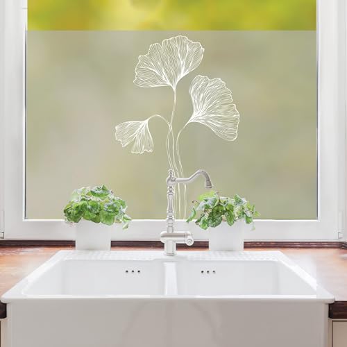 Sichtschutzfolie Ginkgo Florale Fensterfolie Fensterdeko Milchglasfolie Sichtschutz, 100 cm hoch, 65 cm breit von Wandtattoo Loft