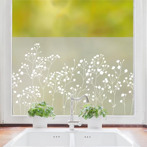 Sichtschutzfolie Gypsophila Schleierkraut Florale Fensterfolie Fensterdeko Milchglasfolie Wiederverwendbar, 55 cm hoch, 50 cm breit von Wandtattoo Loft
