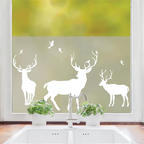 Sichtschutzfolie Hirsche Fensterfolie Fensterdeko Milchglasfolie Sichtschutz, 55 cm hoch, 100 cm breit von Wandtattoo Loft